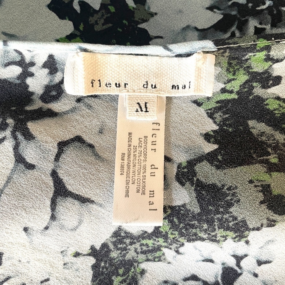 Fleur du Mal Silk Georgette Camisole/PJ Short Set, Blue Floral, Size M - Picture 6 of 7